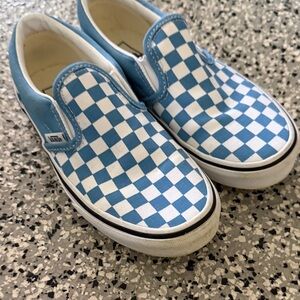 Vans Kids Blue and White Checkered Slip-On Sneakers